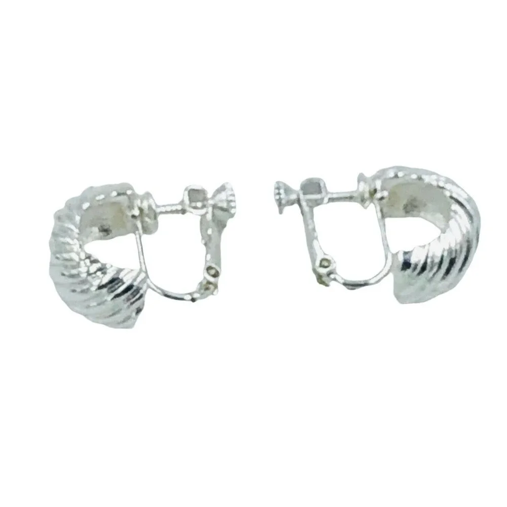 Napier Vintage Hoop Earrings Silver Tone Textured Clip On